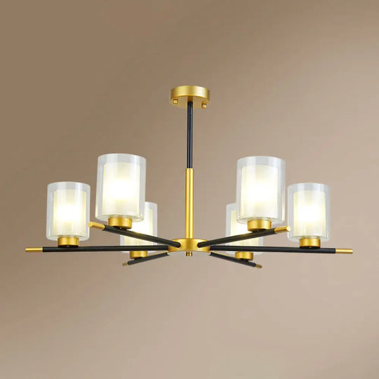 Minimalist Black-Brass Suspension Lamp: Clear + Frosted Cylinder Design For Dining Room Chandelier 6