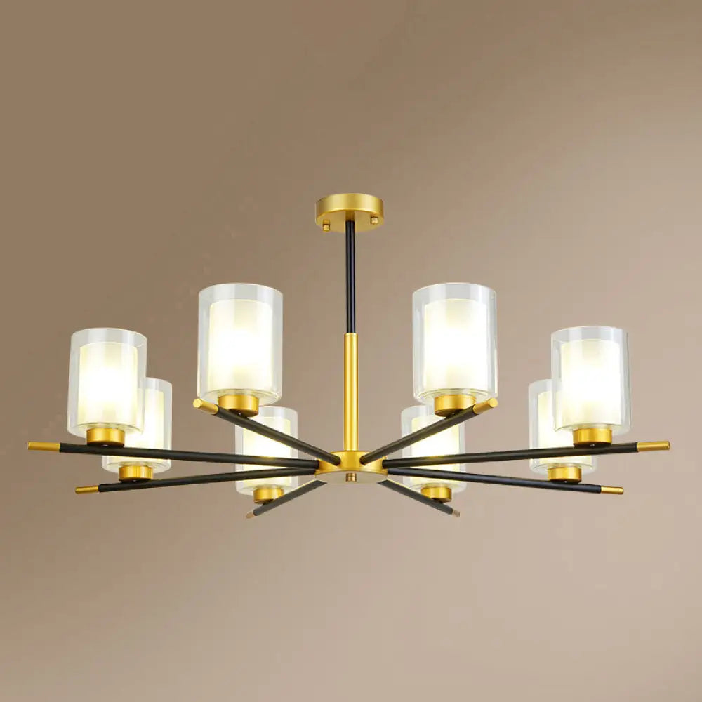 Minimalist Black-Brass Suspension Lamp: Clear + Frosted Cylinder Design For Dining Room Chandelier 8