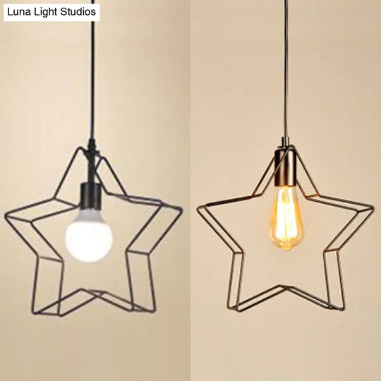 Minimalist Black/Bronze Metal Wire Pendant Light For Living Room - Star Ceiling Hanging Fixture