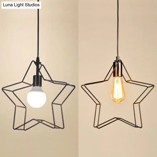 Minimalist Black/Bronze Metal Wire Pendant Lighting For Living Room - Star Ceiling Hanging Light