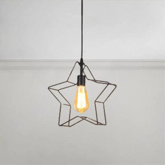 Minimalist Black/Bronze Metal Wire Pendant Lighting For Living Room - Star Ceiling Hanging Light