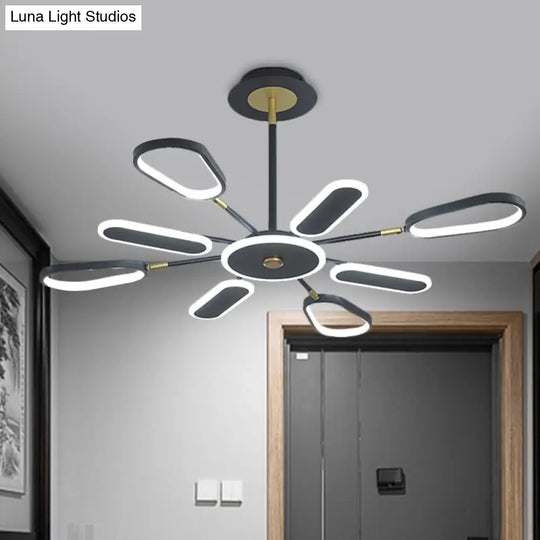 Minimalist Black Chandelier Ceiling Light With Ellipse Metallic Shade - 6/8 Bulb Bedroom Lamp