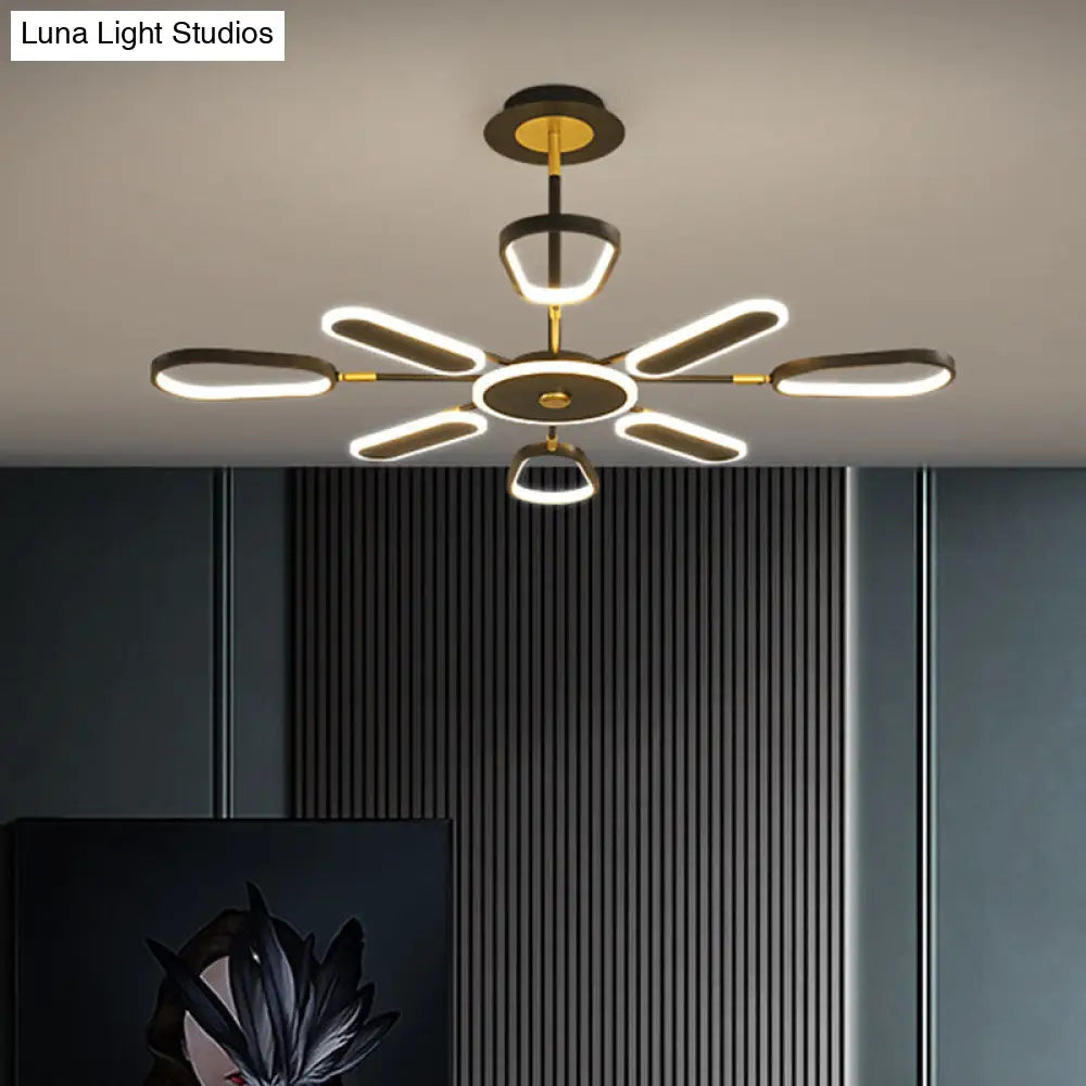 Minimalist Black Chandelier Ceiling Light With Ellipse Metallic Shade - 6/8 Bulb Bedroom Lamp 8 /