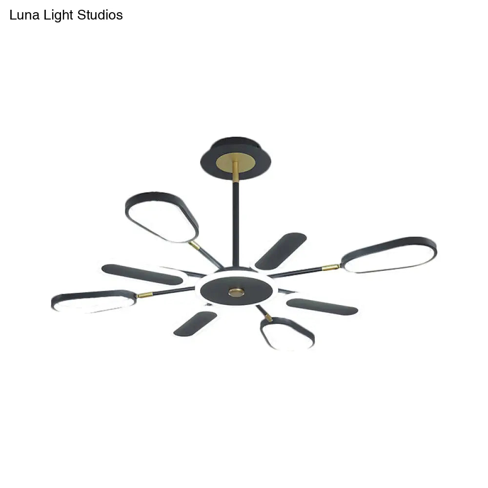 Minimalist Black Chandelier Ceiling Light With Ellipse Metallic Shade - 6/8 Bulb Bedroom Lamp