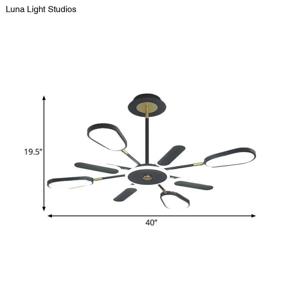 Minimalist Black Chandelier Ceiling Light With Ellipse Metallic Shade - 6/8 Bulb Bedroom Lamp