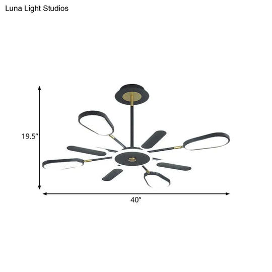 Minimalist Black Chandelier Ceiling Light With Ellipse Metallic Shade - 6/8 Bulb Bedroom Lamp