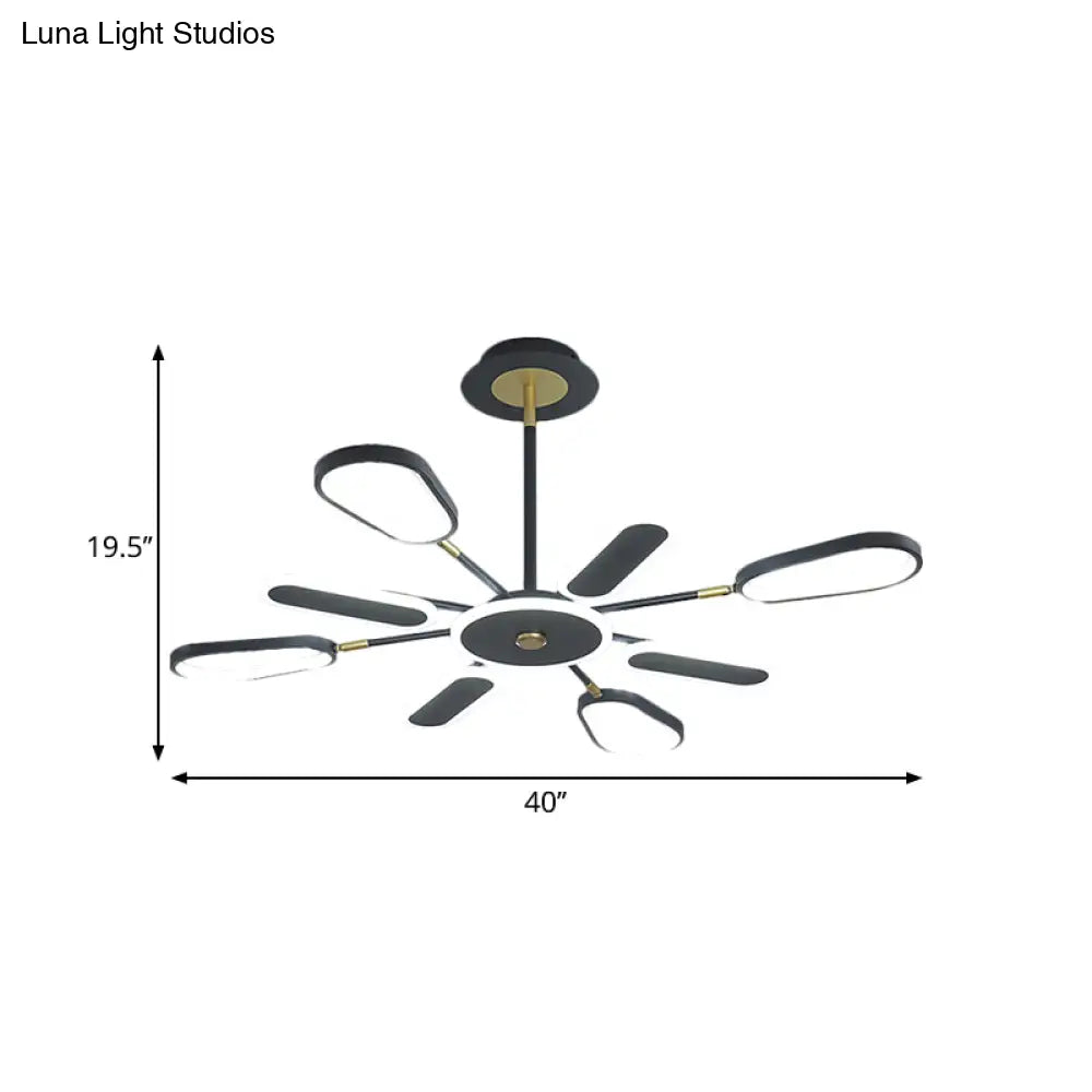 Minimalist Black Chandelier Lamp For Bedroom – 6/8 Bulbs Ellipse Metallic Shade Ceiling Light