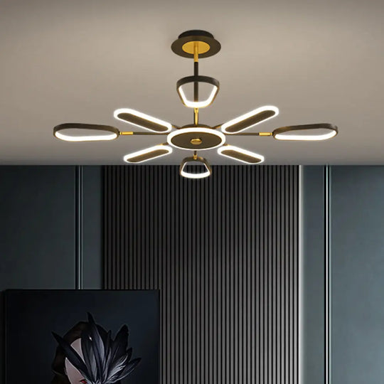 Minimalist Black Chandelier Lamp For Bedroom – 6/8 Bulbs Ellipse Metallic Shade Ceiling Light 8 /