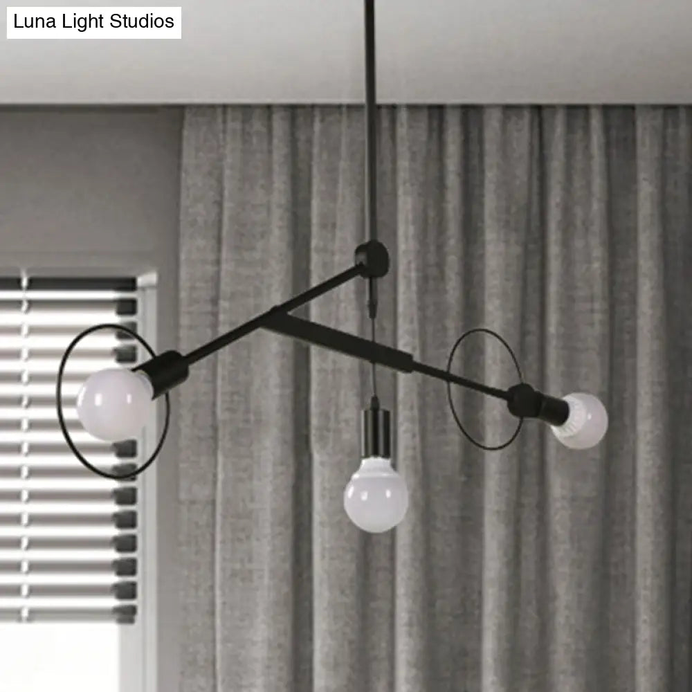 Minimalist Black Chandelier Pendant Light For Shops - 3 Bulb Metal Ceiling Fixture