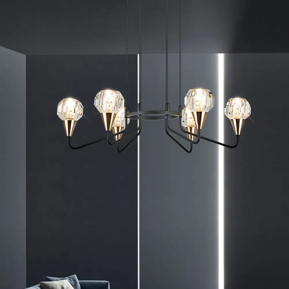 Minimalist Black Chandelier With Round Crystal Shade- 6/8 Bulbs Living Room Suspension Light 6 /