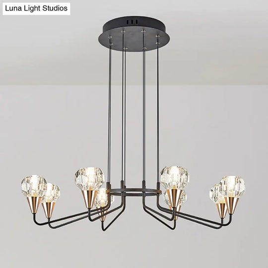 Minimalist Black Chandelier With Round Crystal Shade- 6/8 Bulbs Living Room Suspension Light