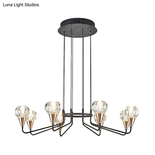 Minimalist Black Chandelier With Round Crystal Shade- 6/8 Bulbs Living Room Suspension Light