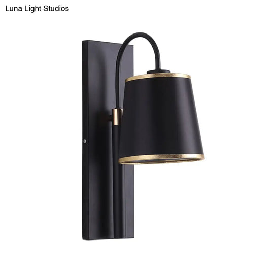 Minimalist Black Conical Wall Sconce Lighting - Nordic 1-Bulb Mount Light With Gooseneck Arm