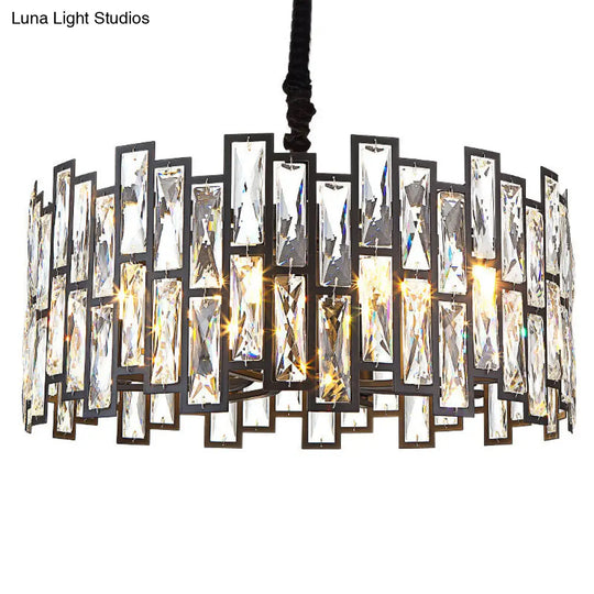 Beveled Crystal Pendant Light - Drum Shape Minimalist Black Chandelier For Living Room / 23.5