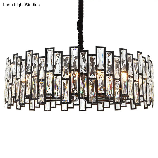 Beveled Crystal Pendant Light - Drum Shape Minimalist Black Chandelier For Living Room / 33.5