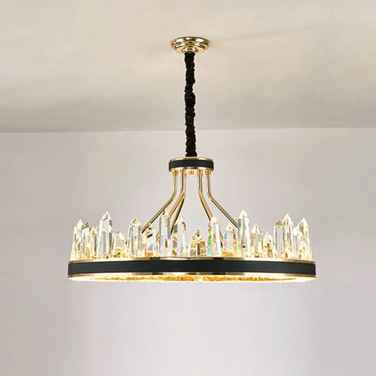 Minimalist Black Crystal Pendant Chandelier For Living Room Décor / 1 Tier 39.5’’