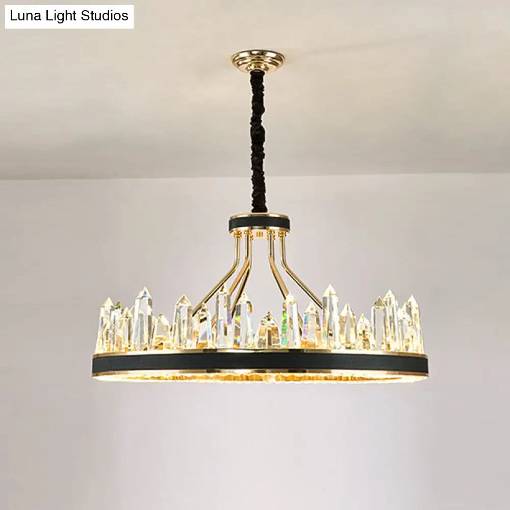 Minimalist Black Crystal Pendant Light For Living Room - Icicle Shaped Chandelier Lighting / 1 Tier