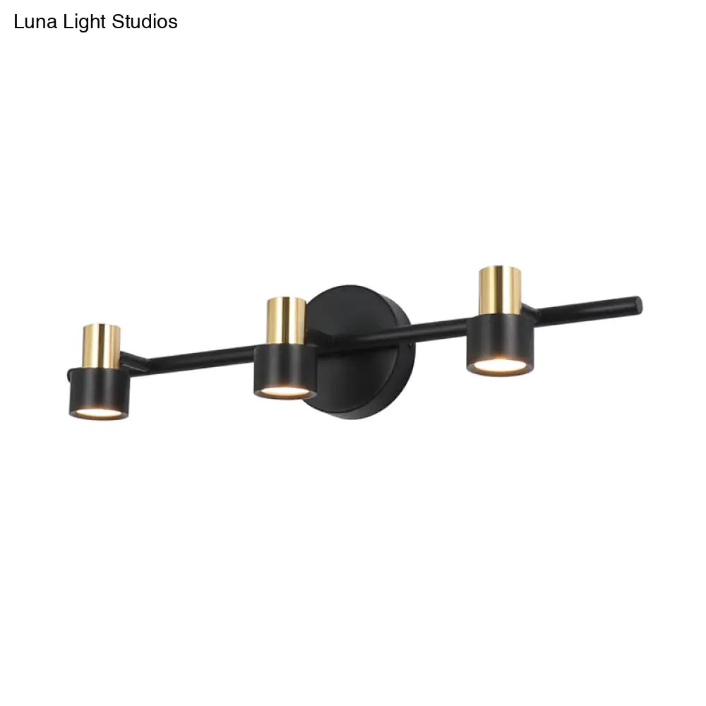 Minimalist Black Cylinder Wall Light: 3-Head Metallic Vanity Lamp In Warm White And Natural Light