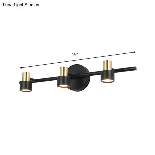 Minimalist Black Cylinder Wall Light: 3-Head Metallic Vanity Lamp In Warm White And Natural Light