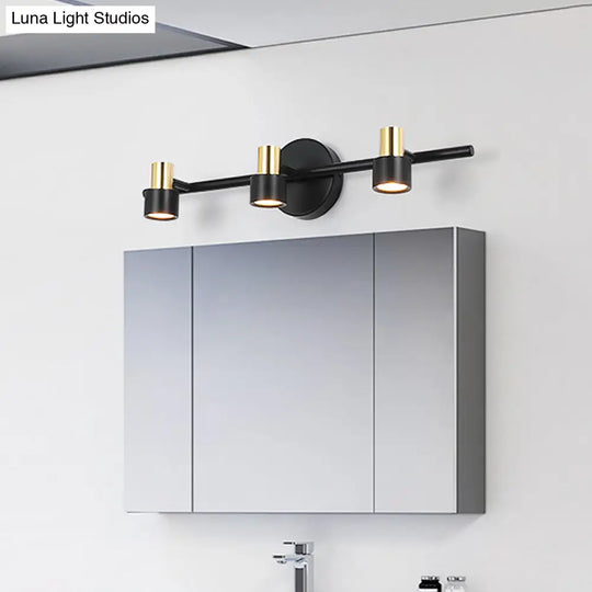 Minimalist Black Cylinder Wall Light: 3-Head Metallic Vanity Lamp In Warm White And Natural Light