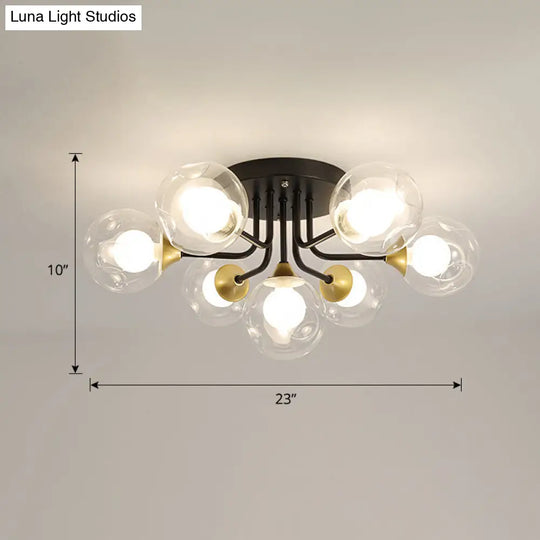 Minimalist Black Semi Flush Mount Ceiling Light With Dual Glass Balls - Ideal For Bedroom