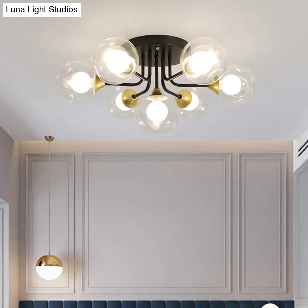 Minimalist Black Semi Flush Mount Ceiling Light With Dual Glass Balls - Ideal For Bedroom