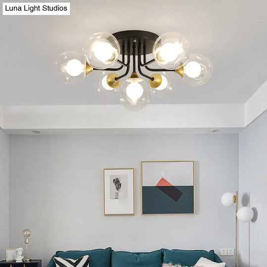 Minimalist Black Semi Flush Mount Ceiling Light With Dual Glass Balls - Ideal For Bedroom