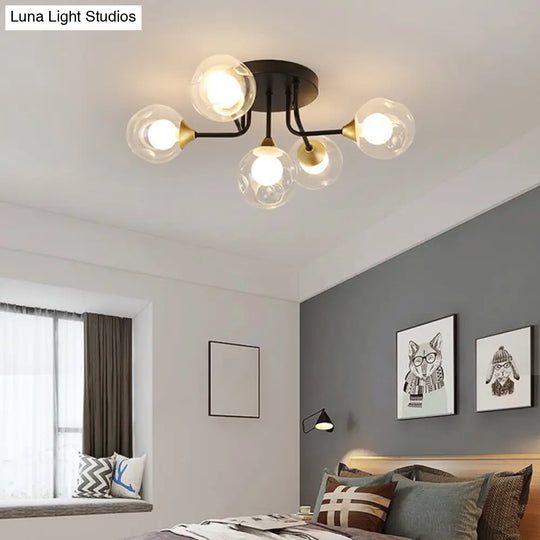 Minimalist Black Semi Flush Mount Ceiling Light With Dual Glass Balls - Ideal For Bedroom 5 /