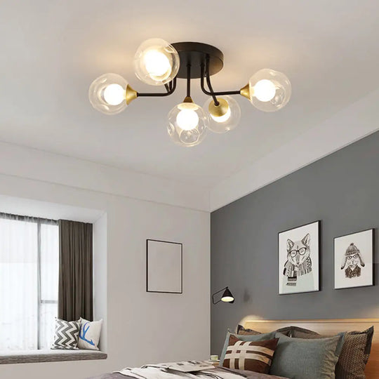 Minimalist Black Dual Glass Ball Flush Mount Ceiling Light - Sleek Semi Fixture For Bedrooms 5 /