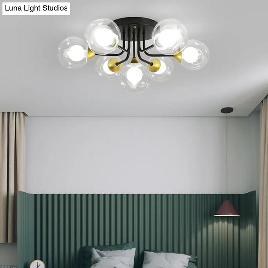 Minimalist Black Semi Flush Mount Ceiling Light With Dual Glass Balls - Ideal For Bedroom 7 /