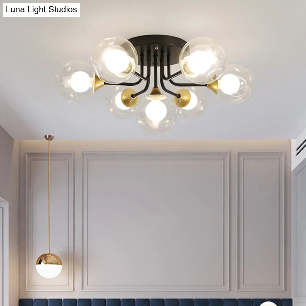 Minimalist Black Dual Glass Ball Flush Mount Ceiling Light - Sleek Semi Fixture For Bedrooms