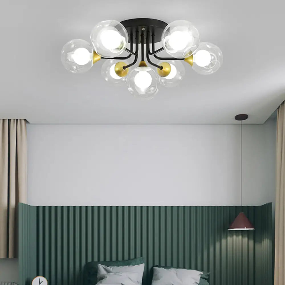 Minimalist Black Dual Glass Ball Flush Mount Ceiling Light - Sleek Semi Fixture For Bedrooms 7 /