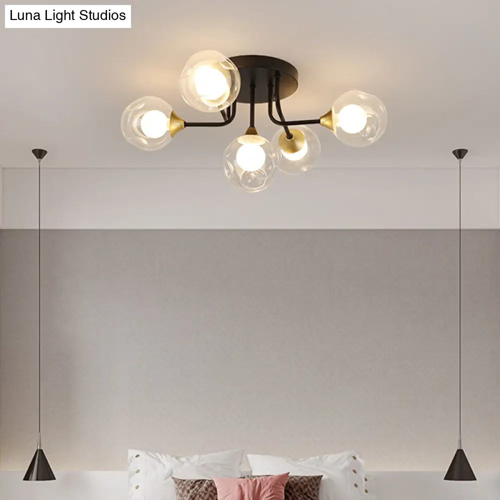 Minimalist Black Semi Flush Mount Ceiling Light With Dual Glass Balls - Ideal For Bedroom