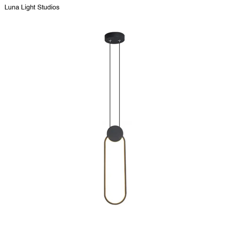 Minimalist Led Black Ellipse Pendant Light With Warm/White Illumination - Metallic Hanging Ceiling