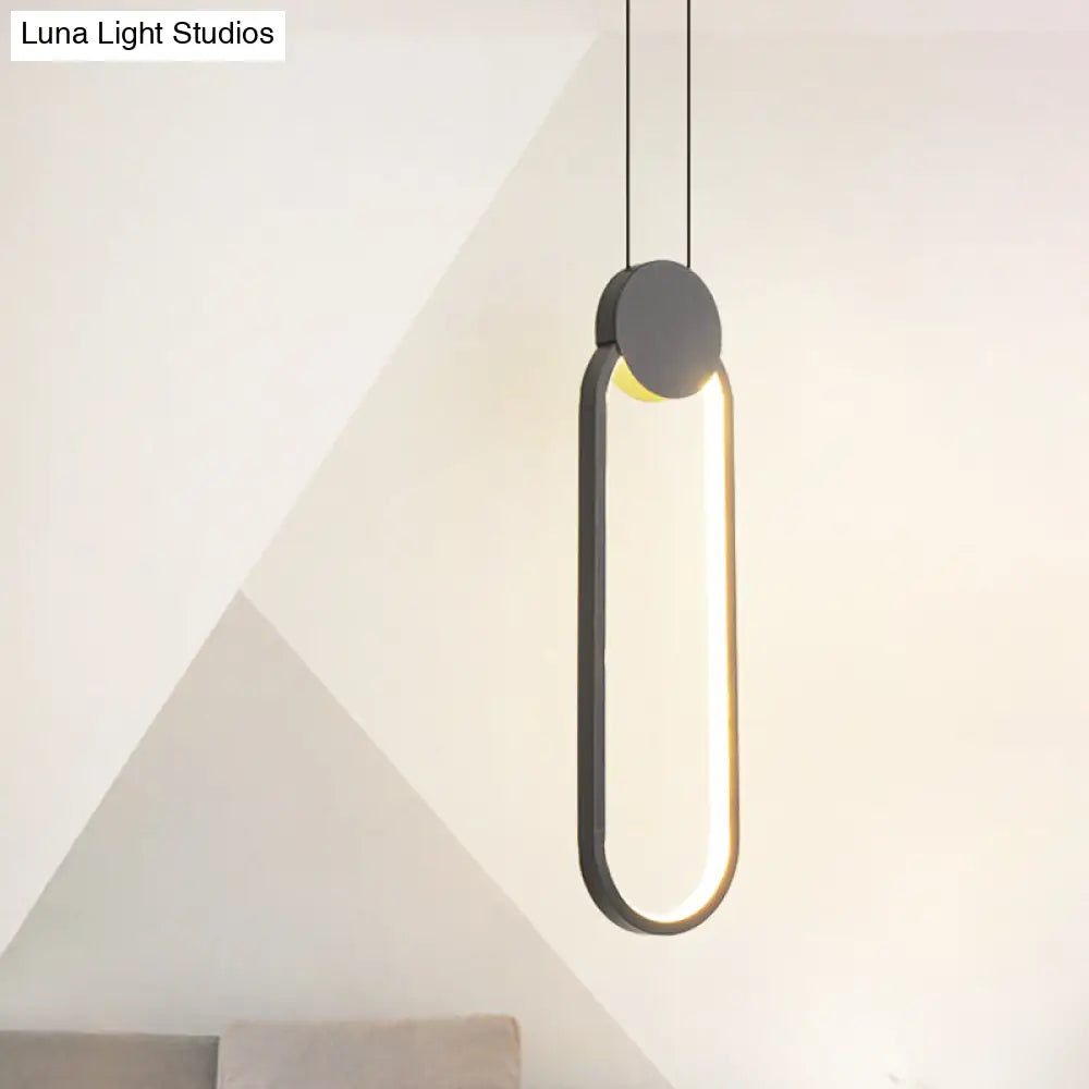 Minimalist Led Black Ellipse Pendant Light With Warm/White Illumination - Metallic Hanging Ceiling