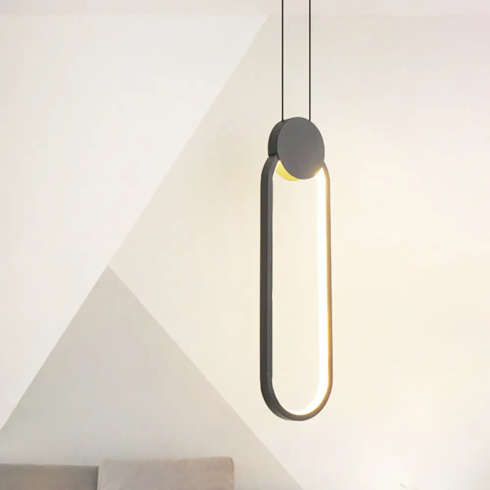 Minimalist Black Ellipse Pendant Led Ceiling Lamp In Warm/White Light / White