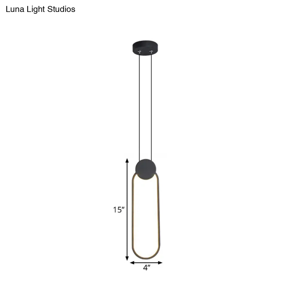Minimalist Black Ellipse Pendant Led Ceiling Lamp In Warm/White Light