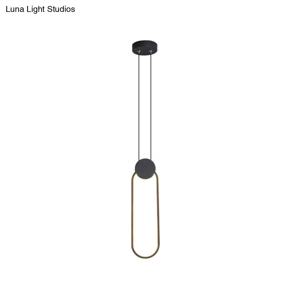 Minimalist Black Ellipse Pendant Led Ceiling Lamp In Warm/White Light