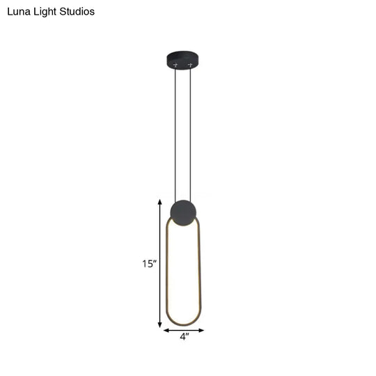 Minimalist Led Black Ellipse Pendant Light With Warm/White Illumination - Metallic Hanging Ceiling