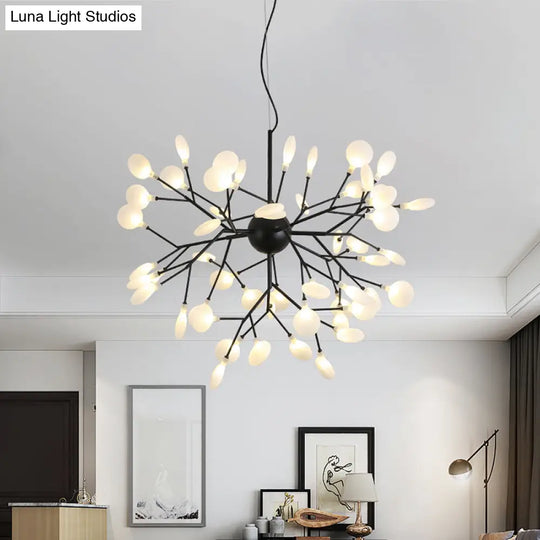 Minimalist Black Finish Led Firefly Hanging Lamp - Acrylic Pendant Chandelier Light