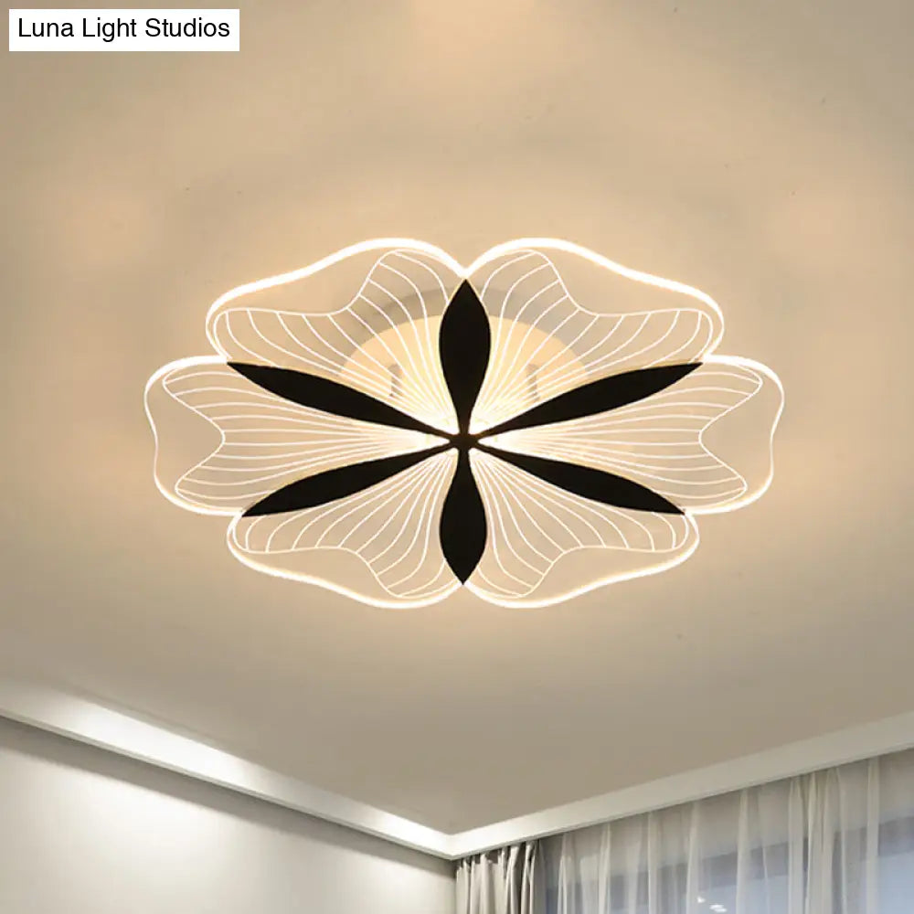 Minimalist Black Floral Flush Mount Led Ceiling Light For Bedroom - White/Warm Option