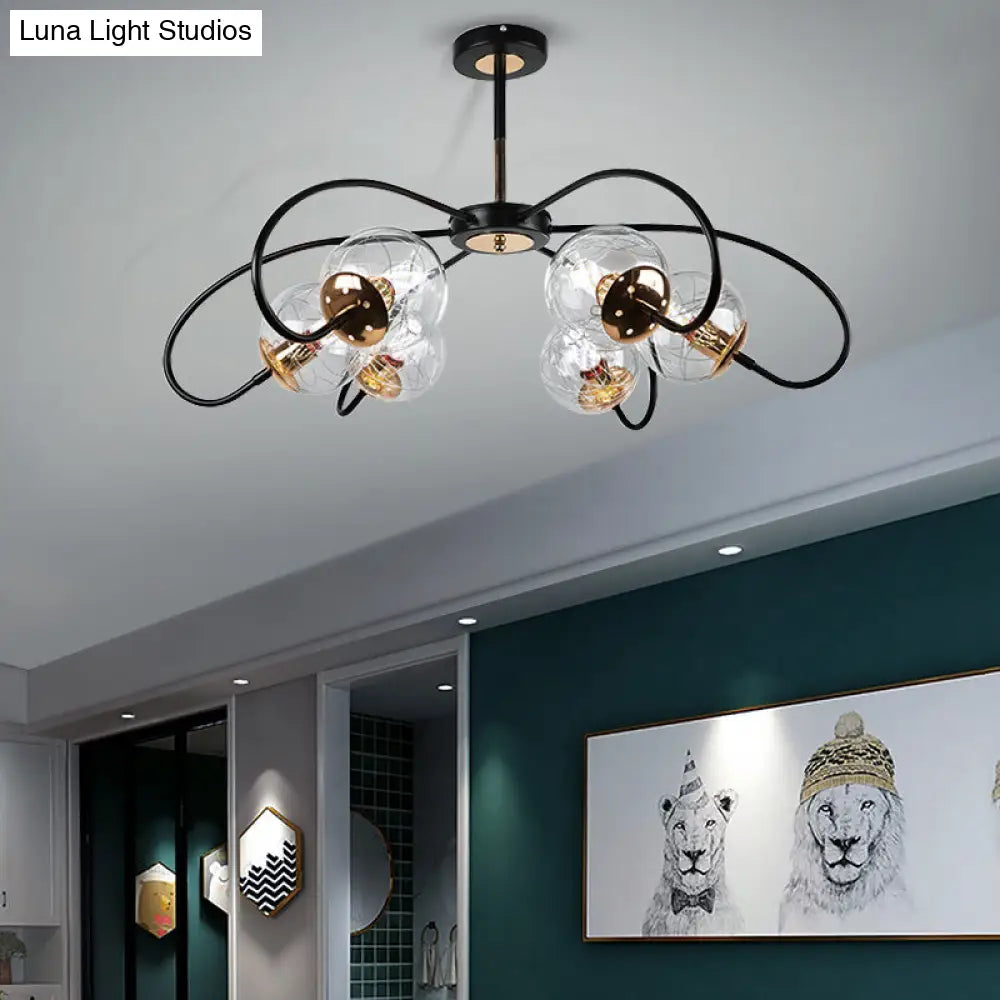 Minimalist Black Floral Chandelier With Clear Glass Pendant Light For Living Room