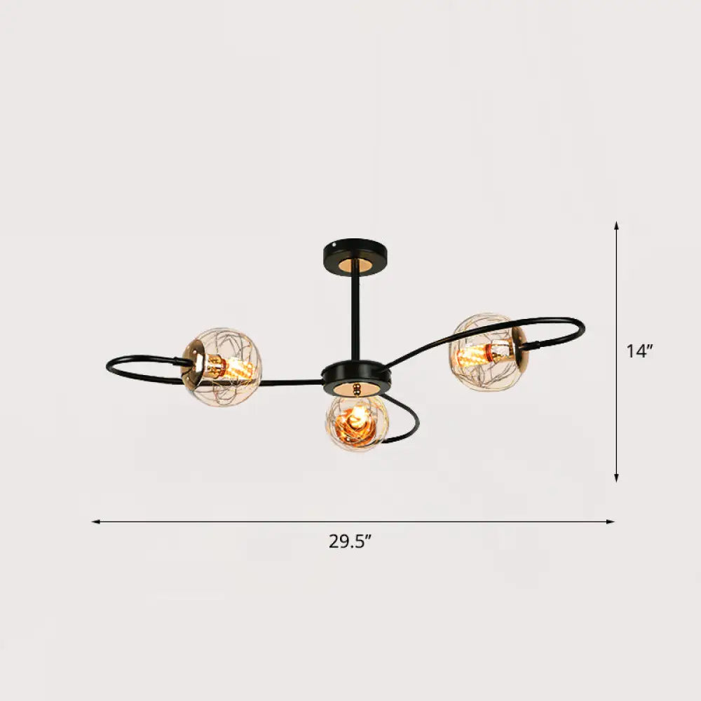 Minimalist Black Floral Swirl Chandelier Pendant Light With Clear Glass Ball For Living Room 3 /