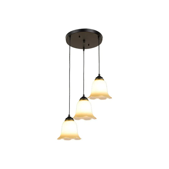 Minimalist Black Flower Stairs Pendant Light With Frosted Glass And Round Canopy 3 /