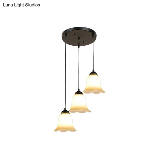 Black Minimalist Flower Stairs Multi-Pendant Light With Frosted Glass And Round Canopy 3 /