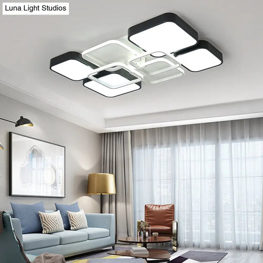 Minimalist Black Flush Mount Led Ceiling Light Square Design 16’/19.5’ Width Aluminum & Acrylic