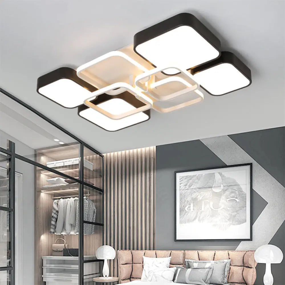 Minimalist Black Flush Mount Led Ceiling Light Square Design 16’/19.5’ Width Aluminum & Acrylic