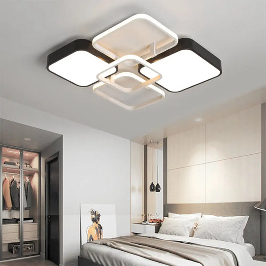 Minimalist Black Flush Mount Led Ceiling Light Square Design 16’/19.5’ Width Aluminum & Acrylic