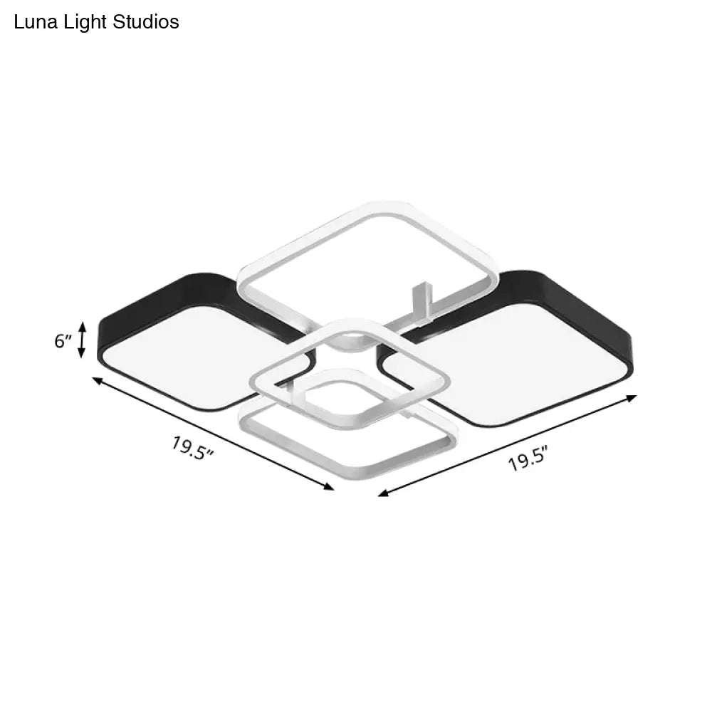 Minimalist Black Flush Mount Led Ceiling Light Square Design 16’/19.5’ Width Aluminum & Acrylic