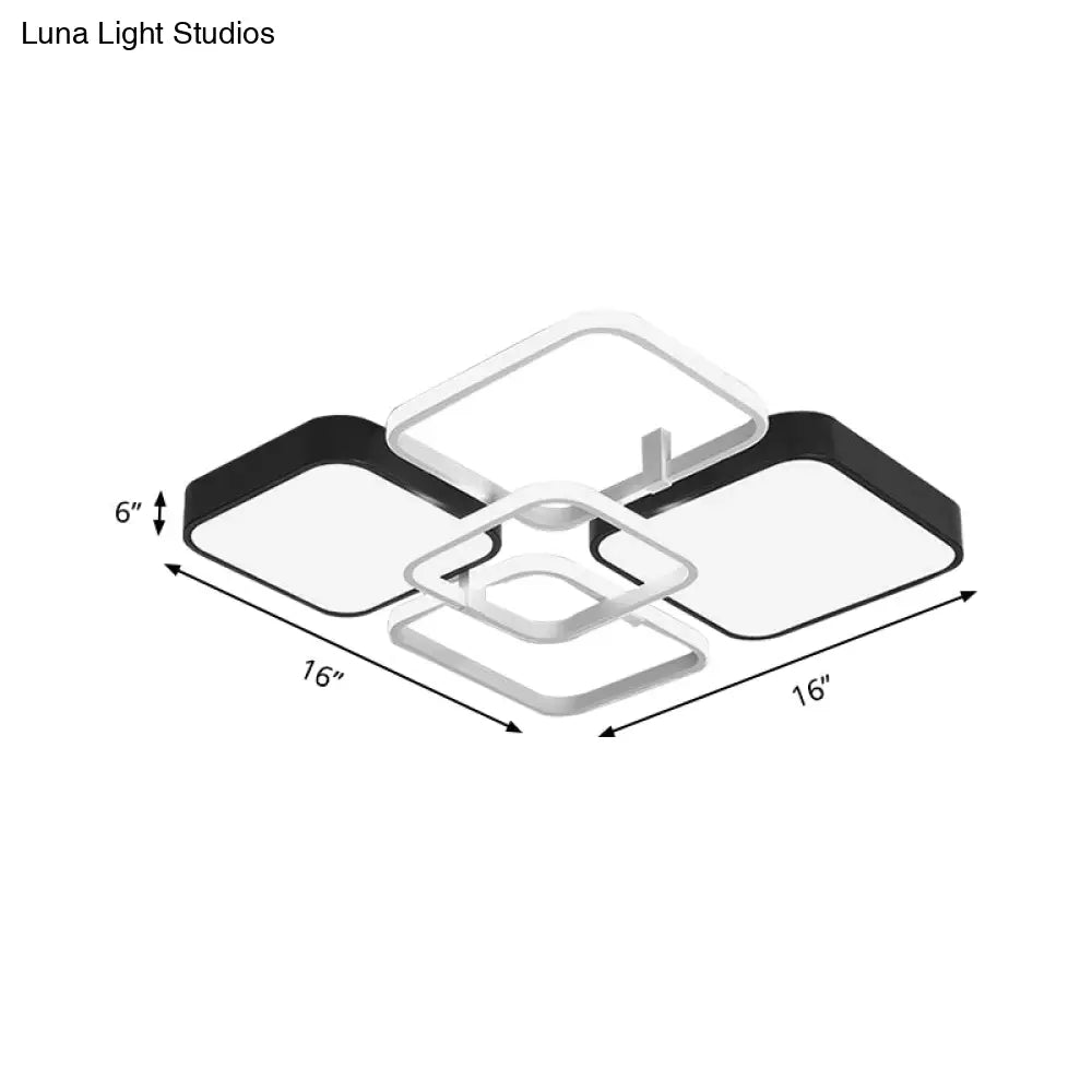 Minimalist Black Flush Mount Led Ceiling Light Square Design 16’/19.5’ Width Aluminum & Acrylic